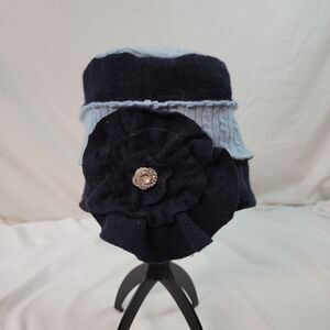 Wool Floral Bucket Hat Felt Dress Winter Dark Blue Lt Blue Impossibly Cute Hat